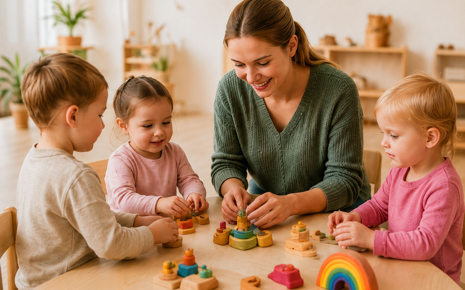Pedagogisch medewerker speelt met kinderen bij Calimero's Nest
